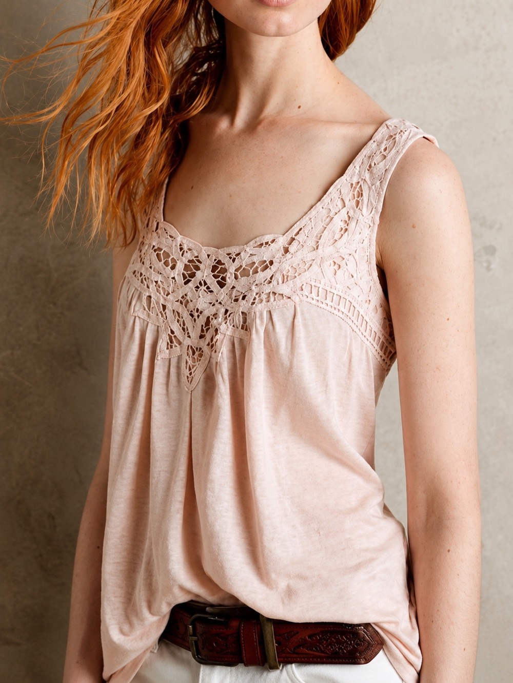 Anthropologie Meadow Rue Pink Lace Tank Top a romantic Boho Cottagecore Size M
